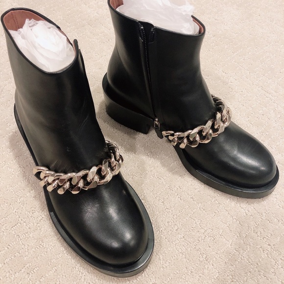 Givenchy Black Leather Chained Link Ankle Boot 38 - Picture 2 of 14